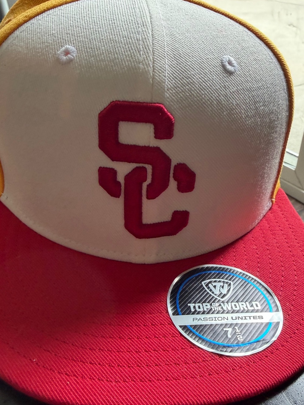 Top of the World USC Two-Tone Flat Brim Hat - White, Red, Gold